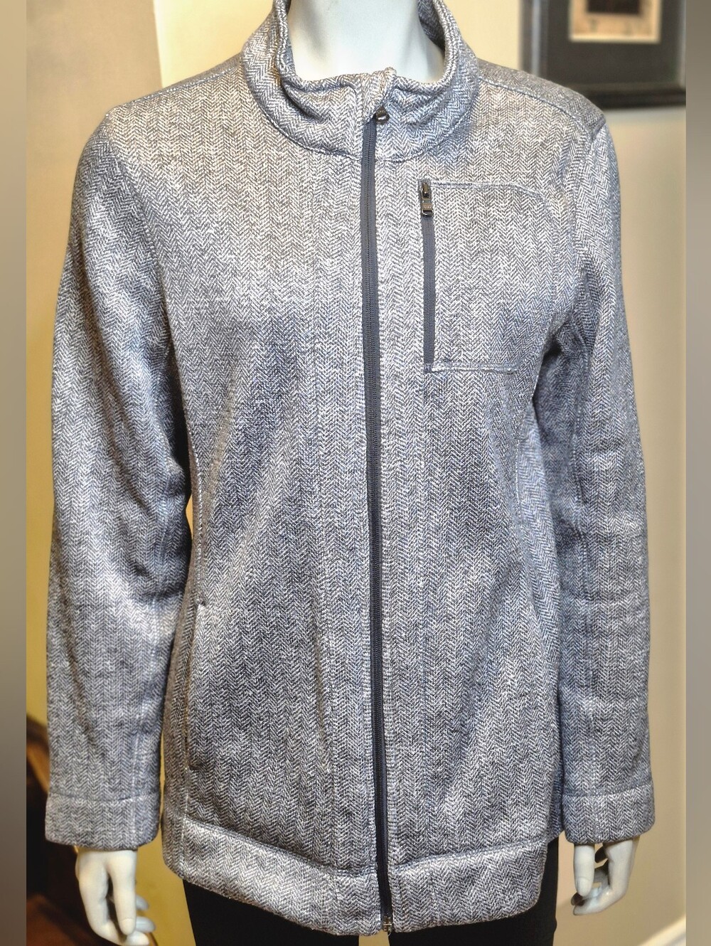 Marc New York Gray Herringbone Zip-Front Jacket